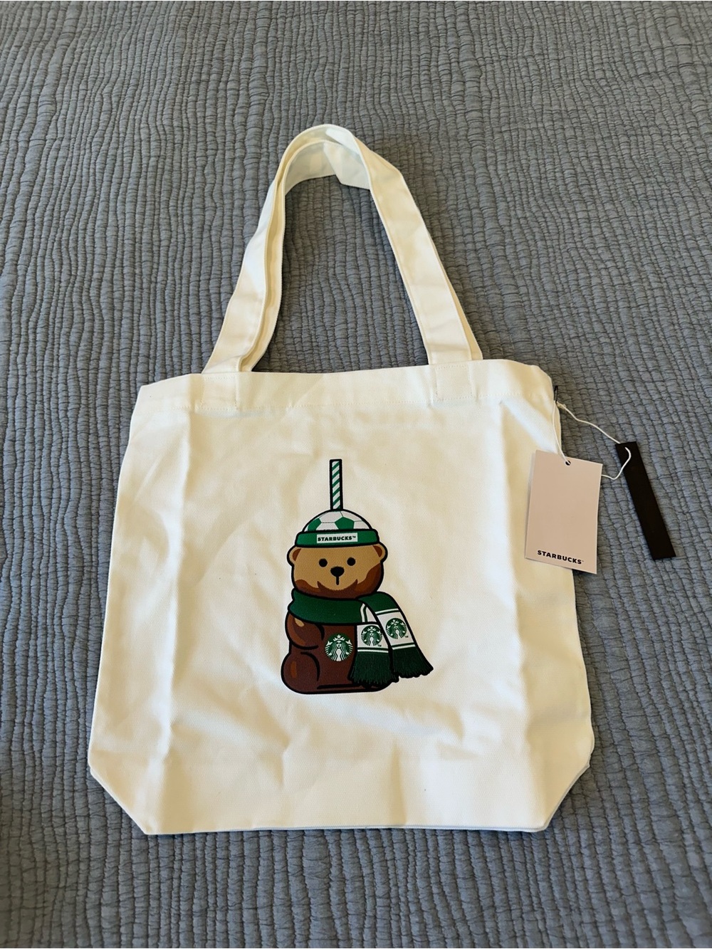 Starbucks Brown Bear Tote with Green Scarf and Hat Graphic